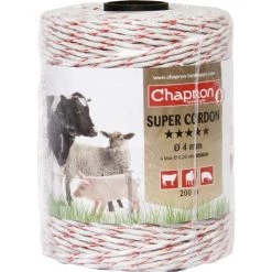 Super Cordon Tressé 4 Mm Chapron Lemenager - Blanc Et Rouge - 200 M