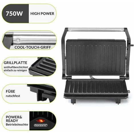 MONZANA Grill électrique Multifonction Grille-viande Presse à Paninis Appareil à Sandwich Barbecue De Table 28x22x9cm 750W 3 MONZANA Grill électrique Multifonction Grille-viande Presse à Paninis Appareil à Sandwich Barbecue De Table 28x22x9cm 750W – Image 3
