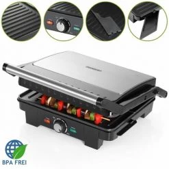 MONZANA Grill électrique Multifonction Avec Thermostat Grille-viande Presse à Paninis Sandwich Plancha Barbecue De Table 34x33,5x13cm 2200W
