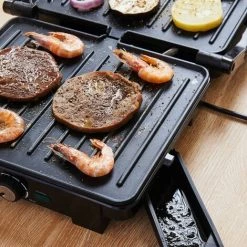 MONZANA Grill électrique Multifonction Avec Thermostat Grille-viande Presse à Paninis Sandwich Plancha Barbecue De Table 34x33,5x13cm 2200W -Grillage et accessoire Soldes 19809373 4