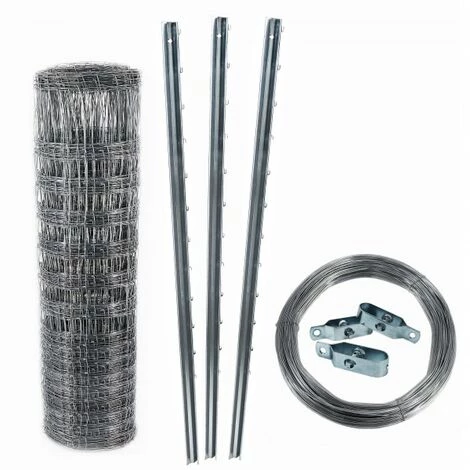 AQUAGART 50 M Clôture De Protection Contre La Faune Sauvage, Clôture Forestière, Grillage Noué 125/13/30 + Poteaux + Fil De Tension 1 AQUAGART 50 M Clôture De Protection Contre La Faune Sauvage, Clôture Forestière, Grillage Noué 125/13/30 + Poteaux + Fil De Tension