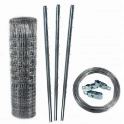 AQUAGART 100 M Clôture De Protection Contre La Faune Sauvage, Clôture Forestière 100/15/15 + Poteaux + Fil De Tension