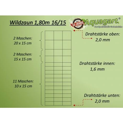 AQUAGART 100 M Clôture De Protection Contre La Faune Sauvage, Clôture Forestière, Clôture De Pâturage, Clôture En Fil De Fer, Grillage Noué 180/16/15 3 AQUAGART 100 M Clôture De Protection Contre La Faune Sauvage, Clôture Forestière, Clôture De Pâturage, Clôture En Fil De Fer, Grillage Noué 180/16/15 – Image 3