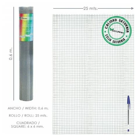 SATURNIA Rete Elettrosaldata Zincata 6x6 / 60 Cm. Rotolo 25 Metri Uso Domestico 1 SATURNIA Rete Elettrosaldata Zincata 6x6 / 60 Cm. Rotolo 25 Metri Uso Domestico