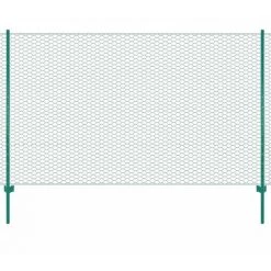 HAPPYSHOPPING Cloture En Grillage Metallique Avec Poteaux Acier 25x2 M Vert