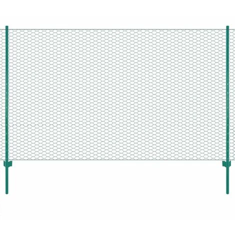 HAPPYSHOPPING Cloture En Grillage Metallique Avec Poteaux Acier 25x2 M Vert 1 HAPPYSHOPPING Cloture En Grillage Metallique Avec Poteaux Acier 25x2 M Vert