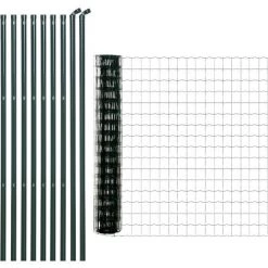 Outsunny Grillage Rouleau Soudé - Maille 7,3L X 6,3l Cm - Hauteur 2 M - Longueur 10 M - Poteaux, Jambes De Force Inclus - Acier Revêtement PVC Vert