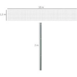 Outsunny Grillage Rouleau Soudé - Maille 7,3L X 6,3l Cm - Hauteur 2 M - Longueur 10 M - Poteaux, Jambes De Force Inclus - Acier Revêtement PVC Vert -Grillage et accessoire Soldes 51245463 3