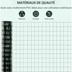 Outsunny Grillage Rouleau Soudé - Maille 7,3L X 6,3l Cm - Hauteur 2 M - Longueur 10 M - Poteaux, Jambes De Force Inclus - Acier Revêtement PVC Vert -Grillage et accessoire Soldes 51245463 5
