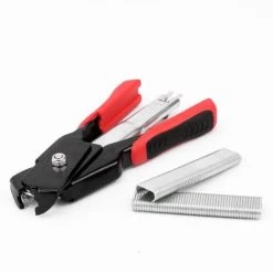 CHANCEY Pince à Anneau De Cochon Outil Avec 2 Pièce C Clips Agrafes, Pince A Grillage Avec Agrafe Pour Fixation Grillage Cloture Grillage Fin Poulet Maille,SEMAket,rouge