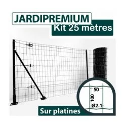 CLOTURE & JARDIN Kit Grillage Soudé Sur Platines Vert 25M - JARDIPREMIUM - Maille 100x50mm - 1 Mètre - Vert (RAL 6005)