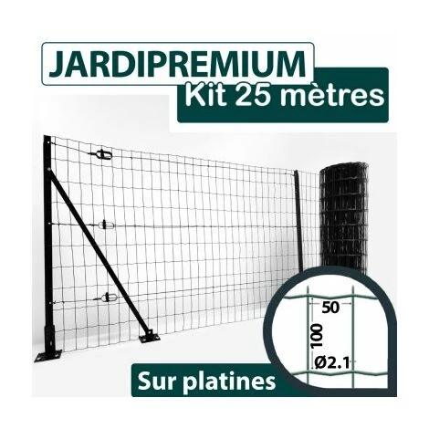 CLOTURE & JARDIN Kit Grillage Soudé Sur Platines Vert 25M - JARDIPREMIUM - Maille 100x50mm - 1 Mètre - Vert (RAL 6005) 1 CLOTURE & JARDIN Kit Grillage Soudé Sur Platines Vert 25M - JARDIPREMIUM - Maille 100x50mm - 1 Mètre - Vert (RAL 6005)